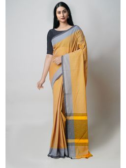 Unnati Silks - Orange Grey Pure Double Shade Plain Mangala Giri Cotton Saree with Unstitched Blouse