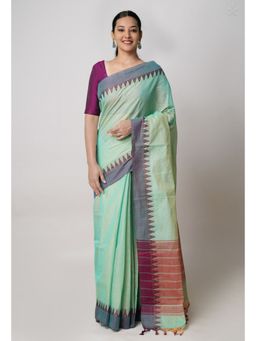 Unnati Silks - Green Plain Chetana Cotton Saree with Unstitched Blouse