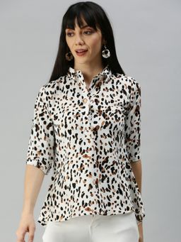 SHOWOFFFF - Women Shirt Collar Animal White Regular Top