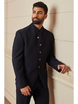 TASVA - Navy Plain Stretch Bandhgala