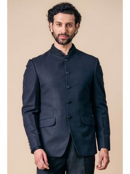 TASVA - Navy Blue Linen Bandhgala