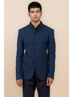 TASVA - Navy Blue Linen Bandhgala
