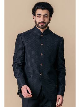 TASVA - Black All Over Self Jacquard Bandhgala