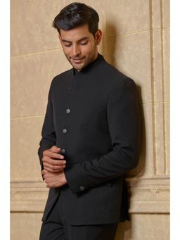 TASVA - Black Plain Stretch Bandhgala