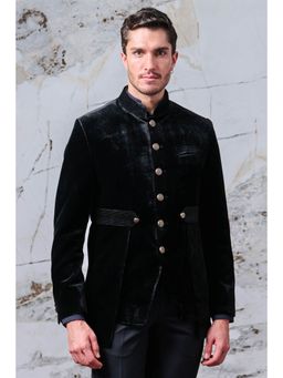 TASVA - Black Velvet Bandhgala With Top Stitch Detailing