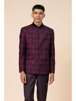 TASVA - Wine All Over Embroidered Velvet Bandhgala