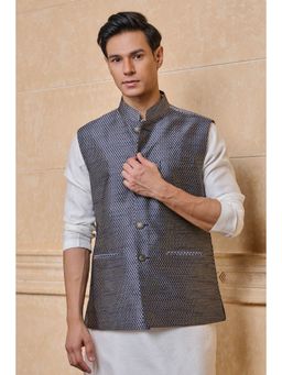 TASVA - Blue Classic Brocade Nehru Jacket