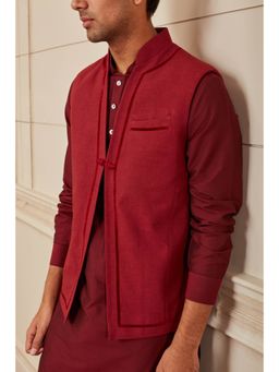TASVA - Maroon Cotton Nehru Jacket
