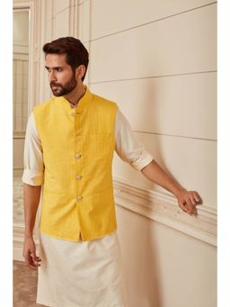TASVA - Yellow Top Stitch Nehru Jacket