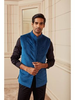 TASVA - Blue Velvet Nehru Jacket