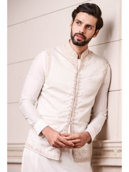 TASVA - Ivory Jacquard Nehru Jacket