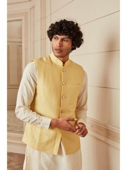 TASVA - Yellow Jacquard Nehru Jacket