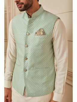 TASVA - Teal Jacquard Nehru Jacket