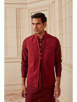 TASVA - Maroon Cotton Nehru Jacket