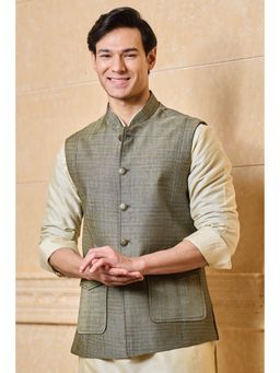TASVA - Olive Classic Jacquard Nehru Jacket