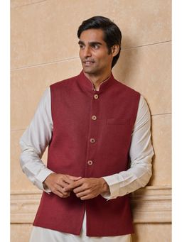 TASVA - Maroon Linen Nehru Jacket