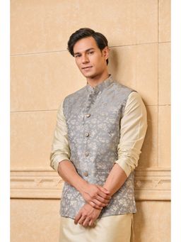 TASVA - Medium Grey Classic Brocade Nehru Jacket