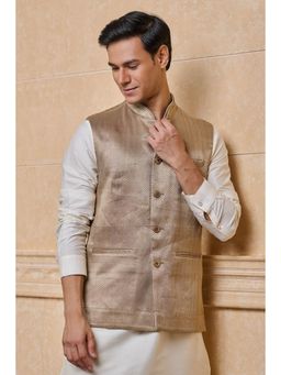 TASVA - Gold Woven Jacquard Nehru Jacket