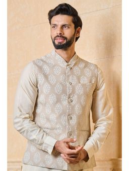 TASVA - Beige Printed Nehru Jacket