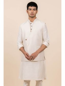 TASVA - Cream Angrakha Pattern Nehru Jacket