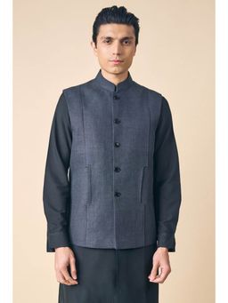 TASVA - Black Linen Nehru Jacket