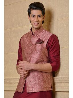 TASVA - Maroon Resham Brocade Nehru Jacket