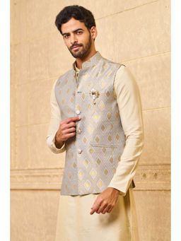 TASVA - Light Blue Brocade Nehru Jacket