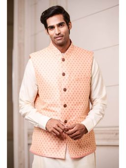 TASVA - Peach Jacquard Nehru Jacket
