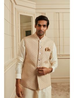 TASVA - Beige All Over Quilted Nehru Jacket