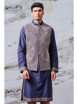 TASVA - Men Navy Blue Nehru Jacket