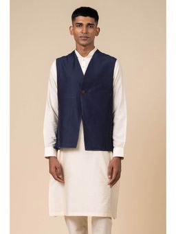 TASVA - Navy Nehru Jacket With Stitch Detailing