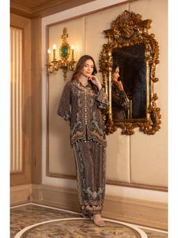 PRATAPSONS HERITAGE - Espresso Brown Printed Crepe Silk Co-Ord Set