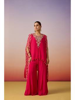 PRATAPSONS HERITAGE - Rani Pink Embellished Georgette Kaftan with Inner Slip and Palazzo