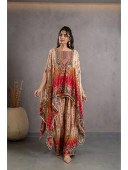 PRATAPSONS HERITAGE - Multicolor Printed Crepe Silk Kaftan with Palazzo