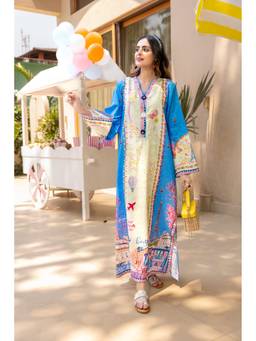 PRATAPSONS HERITAGE - Blue Celestial Printed Cotton Kurta with Pants