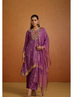 PRATAPSONS HERITAGE - Purple Majesty Embellished Raw Silk Kurta with Pants and Dupatta
