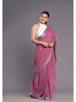 Sutra Art of Clothing - Handloom Pink Soft Cotton Jamdani Saree with Stitched Blouse