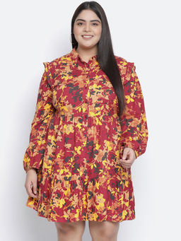 Oxolloxo - Floral Bud Button-down Plus Size Dress