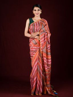 EXCLUSIVA - Multicolor Cotton Silk Print Leheriya Print Sequin Work with Unstitched Blouse