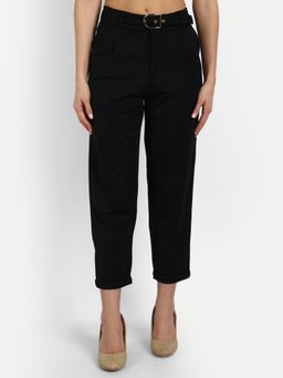 BROADSTAR - Women High-Rise Stretchable Black Color Regular Fit Tapered Trouser