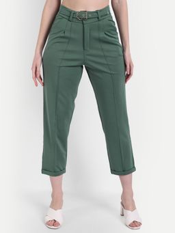 BROADSTAR - Women High-Rise Stretchable Light Green Color Regular Fit Tapered Trouser