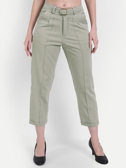 BROADSTAR - Women High-Rise Stretchable Light Green Color Regular Fit Tapered Trouser