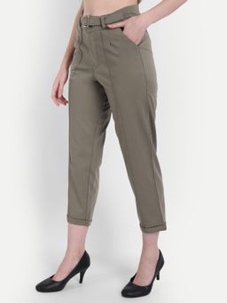 BROADSTAR - Women High-Rise Stretchable Olive Color Regular Fit Tapered Trouser