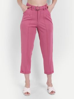 BROADSTAR - Women High-Rise Stretchable Rose Color Regular Fit Tapered Trouser
