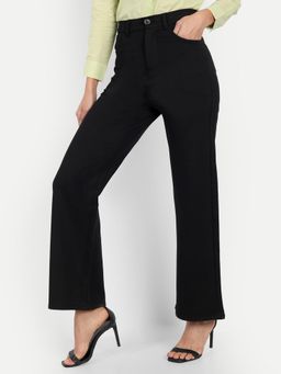 BROADSTAR - Women High-Rise Stretchable Black Color Regular Fit Trouser