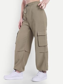 BROADSTAR - Women High-Rise Stretchable Dark Beige Color Baggy Fit Parachute Trouser