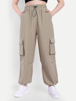 BROADSTAR - Women High-Rise Stretchable Light Beige Color Parachute Trouser