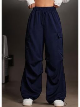 BROADSTAR - Women High-Rise Stretchable Navy Blue Color Baggy Fit Parachute Trouser