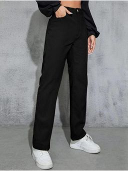 BROADSTAR - Women High-Rise Stretchable Black Color Straight Fit Korean Trouser