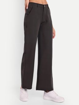 BROADSTAR - Women High-Rise Stretchable Coffee Color Straight Fit Korean Trouser